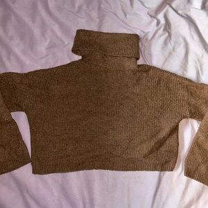 Cozy Cropped Brown Turtleneck Sweater